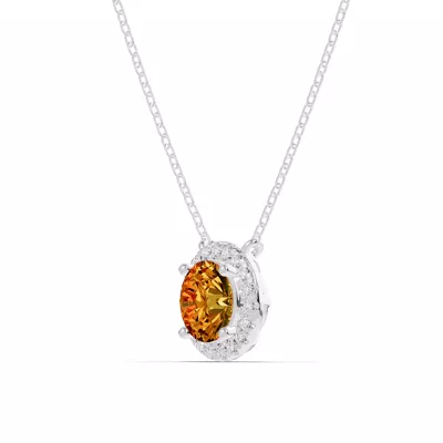 Round Citrine Lab Diamond Halo Pendant