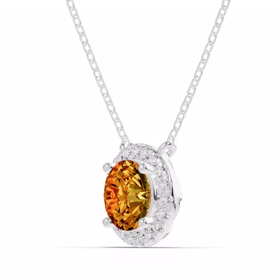 Round Citrine Lab Diamond Halo Pendant