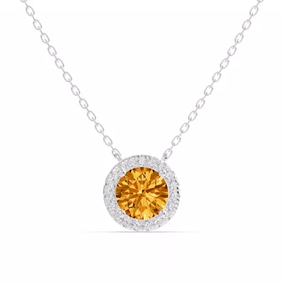 Round Citrine Lab Diamond Halo Pendant