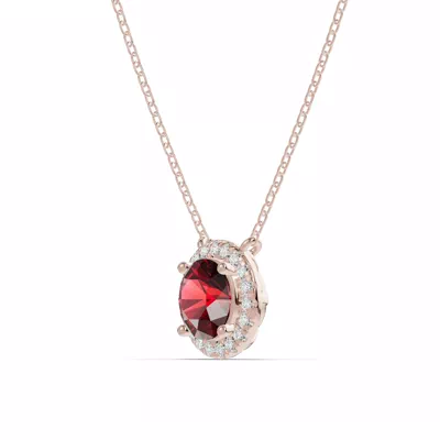 Round Garnet Lab Diamond Halo Pendant