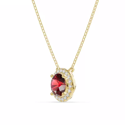 Round Garnet Lab Diamond Halo Pendant