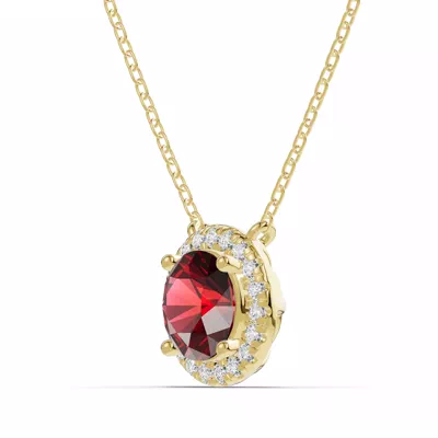 Round Garnet Lab Diamond Halo Pendant