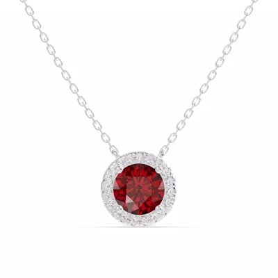 Round Garnet Lab Diamond Halo Pendant