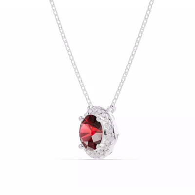Round Garnet Lab Diamond Halo Pendant