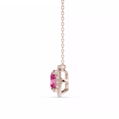 Round Pink Tourmaline Lab Diamond Halo Pendant