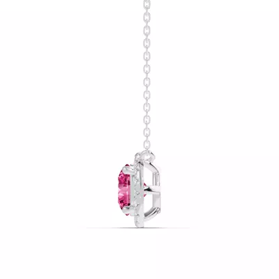 Round Pink Tourmaline Lab Diamond Halo Pendant