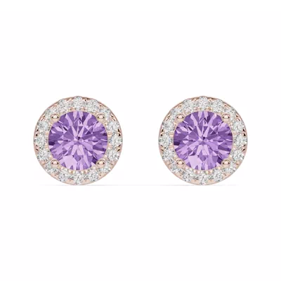 Round Amethyst Lab Diamond Halo Earrings