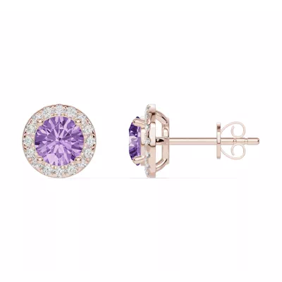 Round Amethyst Lab Diamond Halo Earrings