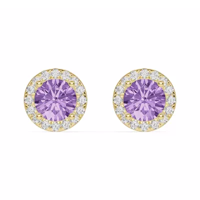 Round Amethyst Lab Diamond Halo Earrings