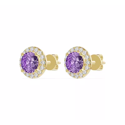 Round Amethyst Lab Diamond Halo Earrings