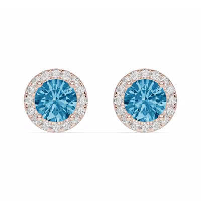Round Blue Topaz Lab Diamond Halo Earrings