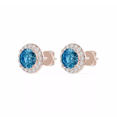 Round Blue Topaz Lab Diamond Halo Earrings