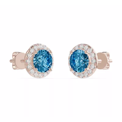 Round Blue Topaz Lab Diamond Halo Earrings