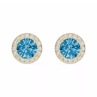 Round Blue Topaz Lab Diamond Halo Earrings