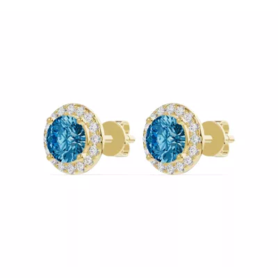 Round Blue Topaz Lab Diamond Halo Earrings