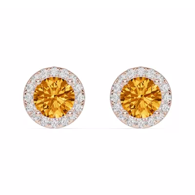 Round Citrine Lab Diamond Halo Earrings