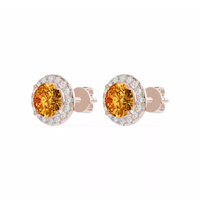 Round Citrine Lab Diamond Halo Earrings