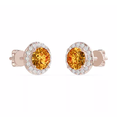 Round Citrine Lab Diamond Halo Earrings