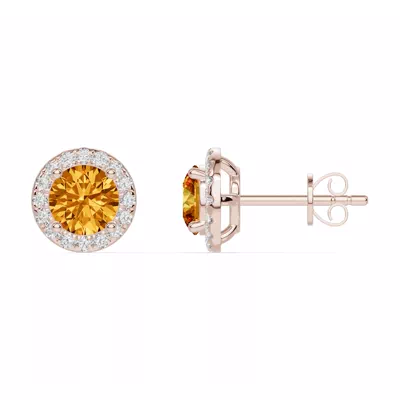 Round Citrine Lab Diamond Halo Earrings