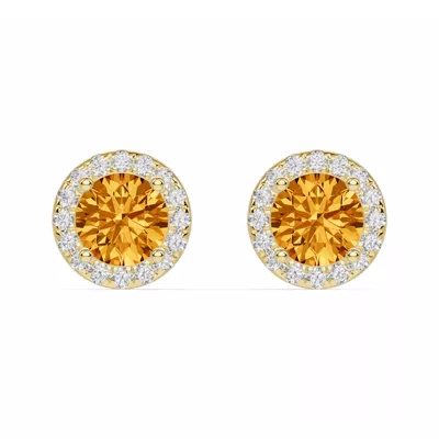 Round Citrine Lab Diamond Halo Earrings