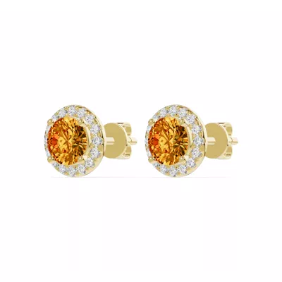 Round Citrine Lab Diamond Halo Earrings