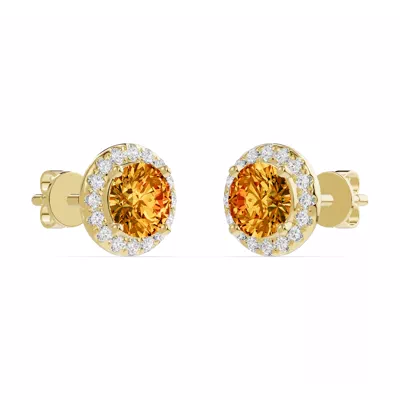 Round Citrine Lab Diamond Halo Earrings