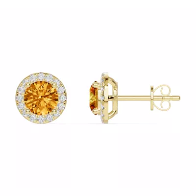 Round Citrine Lab Diamond Halo Earrings
