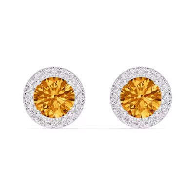 Round Citrine Lab Diamond Halo Earrings