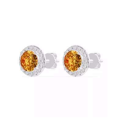 Round Citrine Lab Diamond Halo Earrings