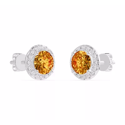 Round Citrine Lab Diamond Halo Earrings