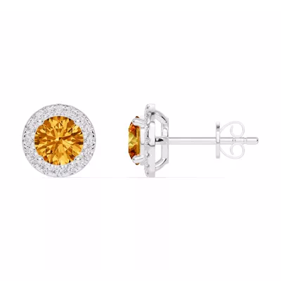 Round Citrine Lab Diamond Halo Earrings
