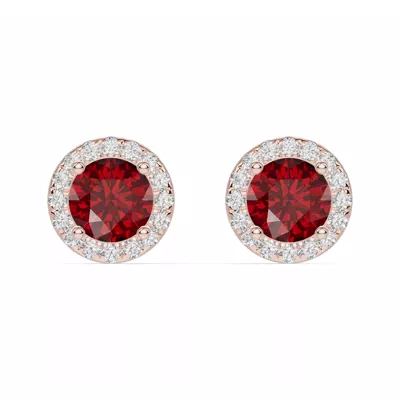 Round Garnet Lab Diamond Halo Earrings