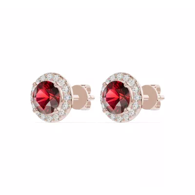 Round Garnet Lab Diamond Halo Earrings