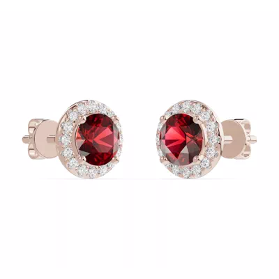 Round Garnet Lab Diamond Halo Earrings