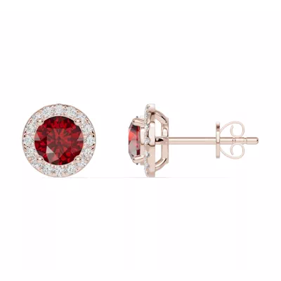 Round Garnet Lab Diamond Halo Earrings