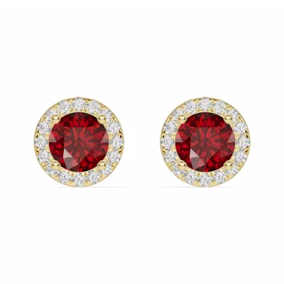 Round Garnet Lab Diamond Halo Earrings
