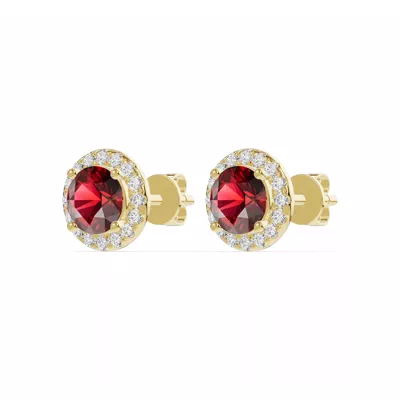 Round Garnet Lab Diamond Halo Earrings