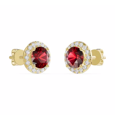 Round Garnet Lab Diamond Halo Earrings