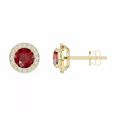Round Garnet Lab Diamond Halo Earrings