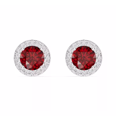 Round Garnet Lab Diamond Halo Earrings
