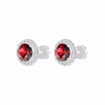 Round Garnet Lab Diamond Halo Earrings