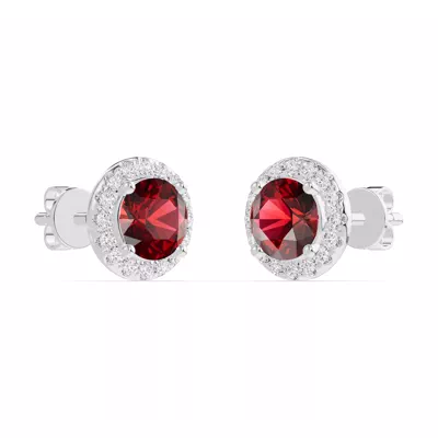 Round Garnet Lab Diamond Halo Earrings
