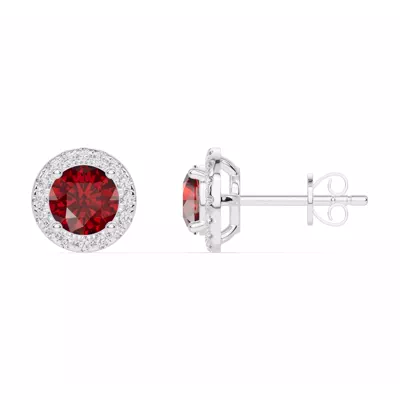 Round Garnet Lab Diamond Halo Earrings