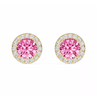 Round Pink Tourmaline Lab Diamond Halo Earrings