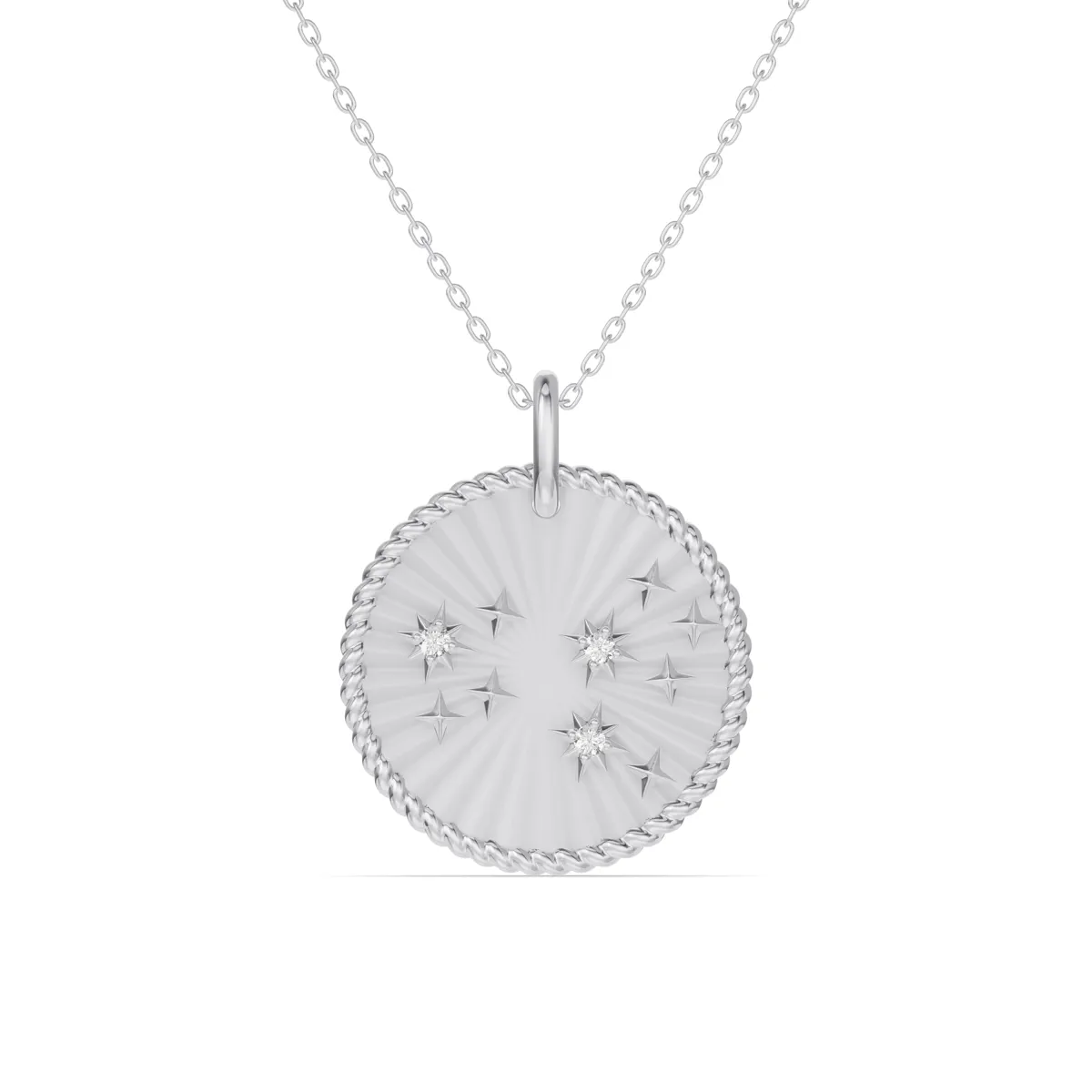 Leo Celestial Zodiac Medallion Pendant - 14K White Gold