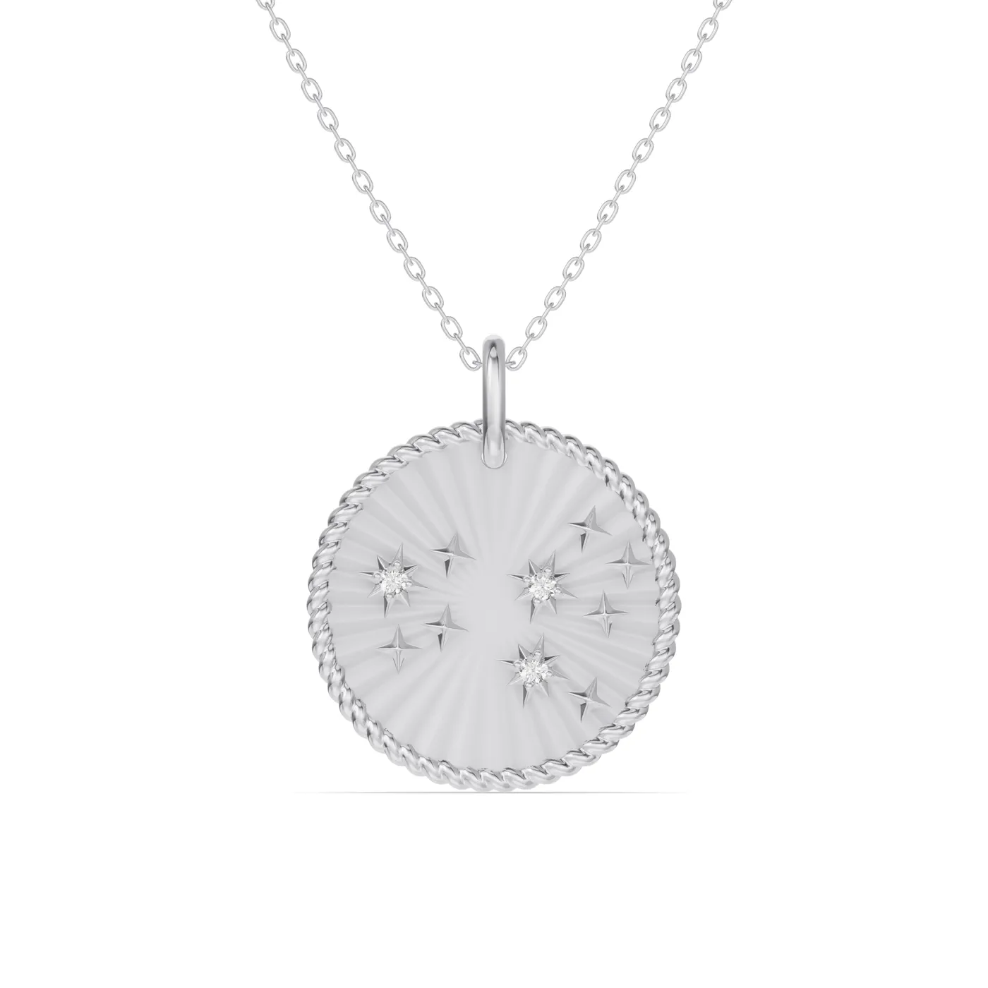 Leo Celestial Zodiac Medallion Pendant - 14K White Gold