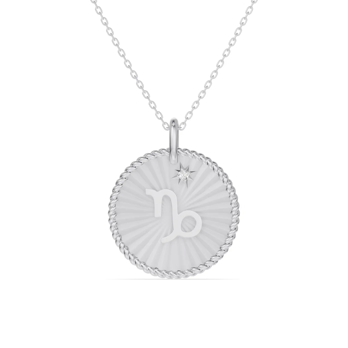 Capricorn Celestial Zodiac Medallion Pendant - 14K White Gold display picture 1
