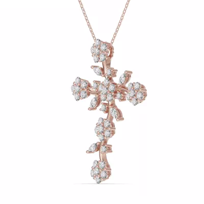 Vine Bloom Cross Lab Diamond Pendant