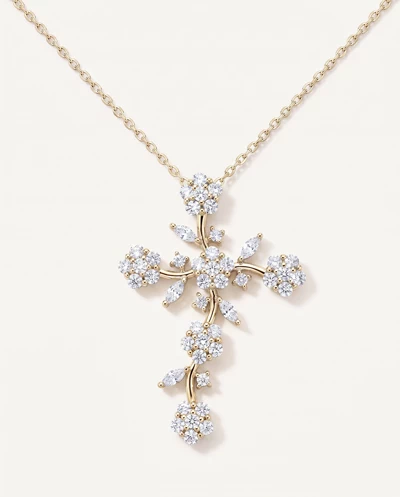 Vine Bloom Cross Diamond Pendant