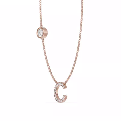 Bezel Lab Diamond Pavé Initial Necklace - C